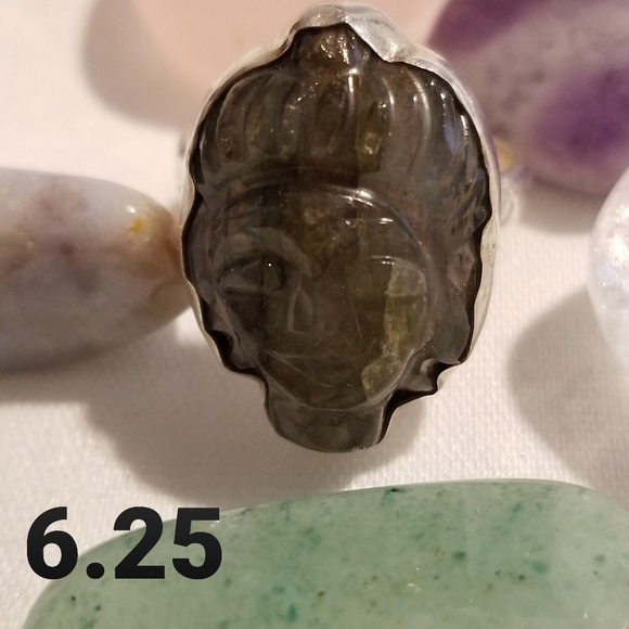 *Vintage Labradorite Buddha Silver Ring - Picture 6 of 6